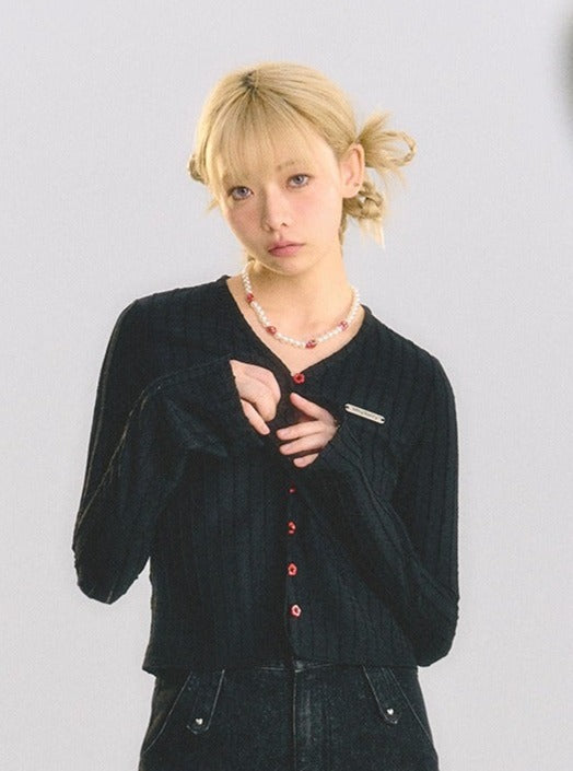 V-neck knitted cardigan tops
