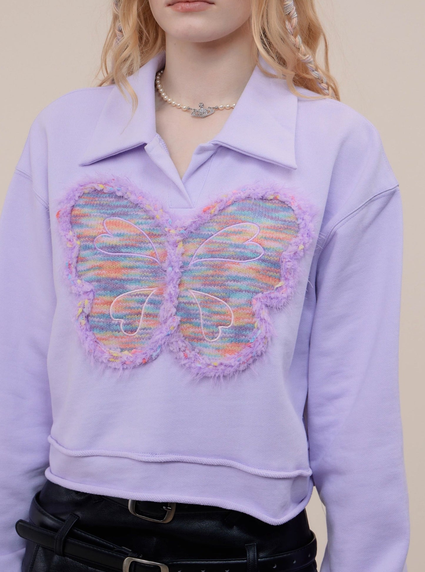 American long sleeve butterfly polo collar sweatshirt