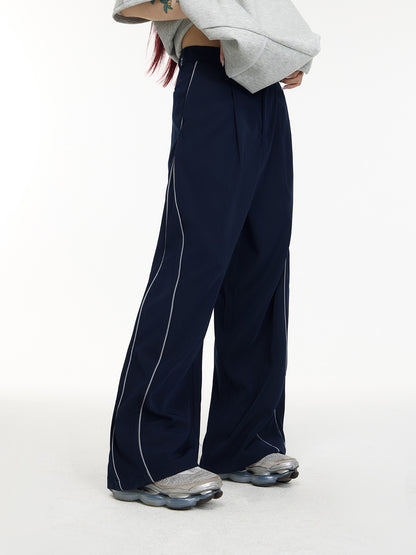 Strip Three-Dimensional Split Wide-Leg Pants