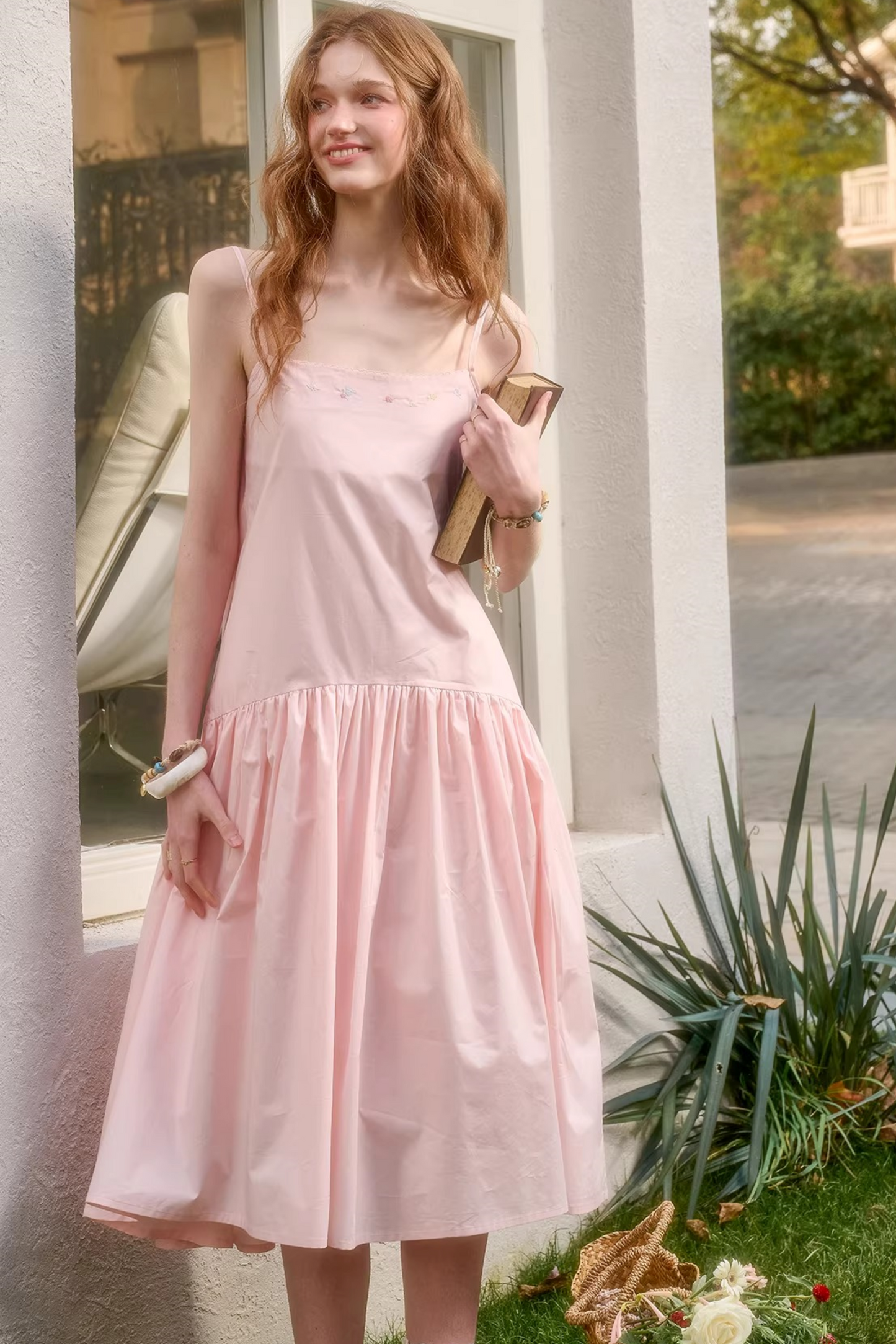 베이비 핑크 코튼 드레스 셋업