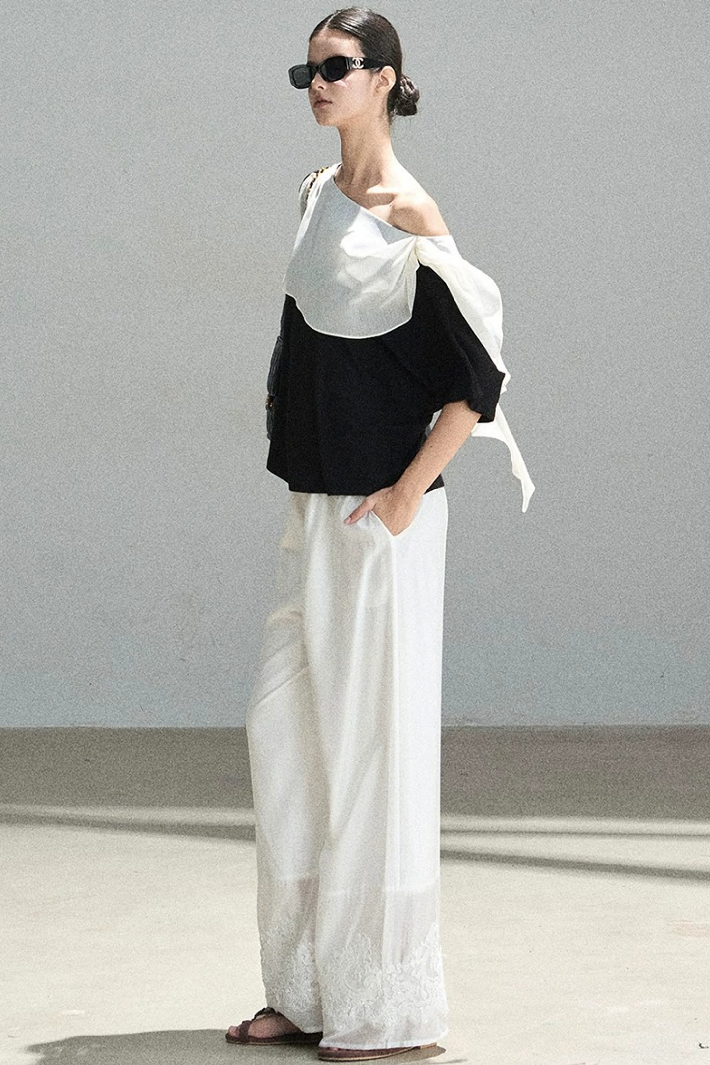 Black and White Off-Shoulder Top
