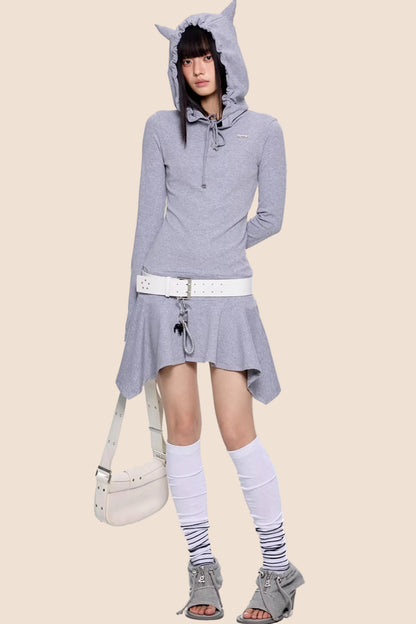 Retro Y2K Gestreiftes Kapuzenkleid