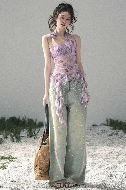 자주색 바우히니아 리본 탑