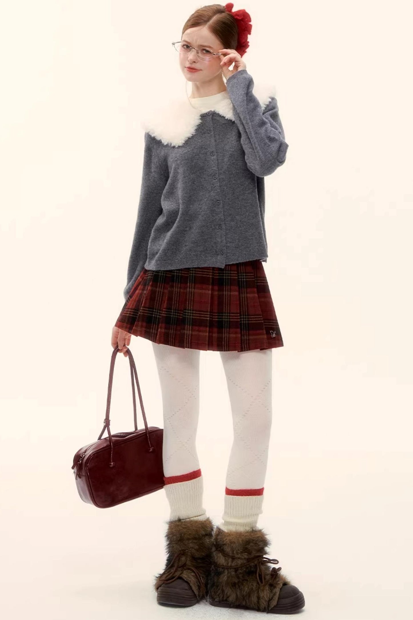 Wool Detachable Fur Collar Cardigan