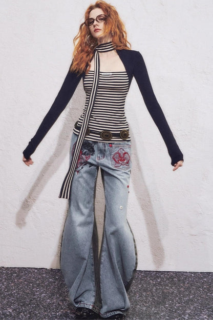 Fake Two Slimming Striped Knit Top