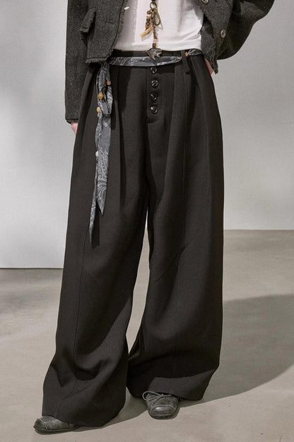 Button Pleated Winter Pants