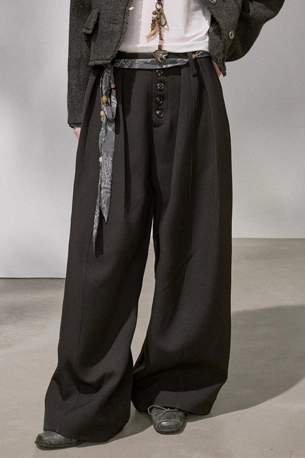 Button Pleated Winter Pants