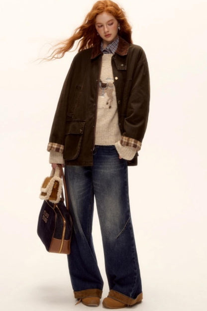 Suede Patchwork Denim Pants