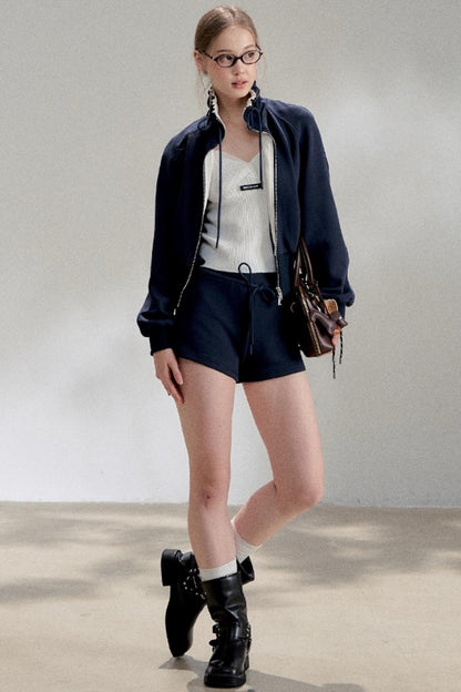 Textured White V-Neck Knitted Suspender Top