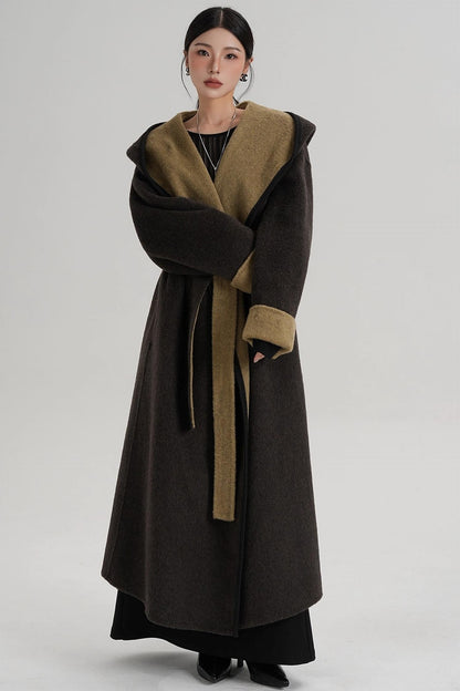 Temperament Hooded Wool Reversible Coat
