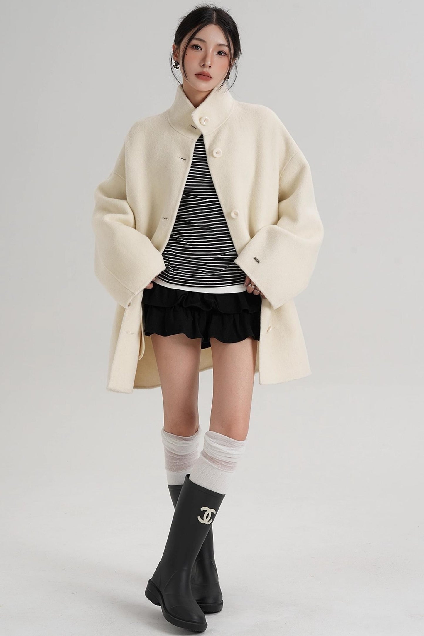 Stand-Up Collar Loose Sleeve Wool Jacket