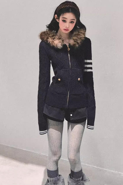 Hooded Cable Knit Sweater