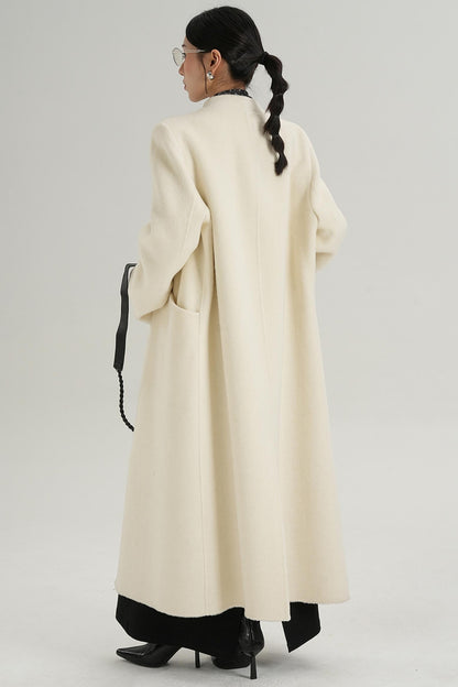 V-Neck Wool Trench Coat