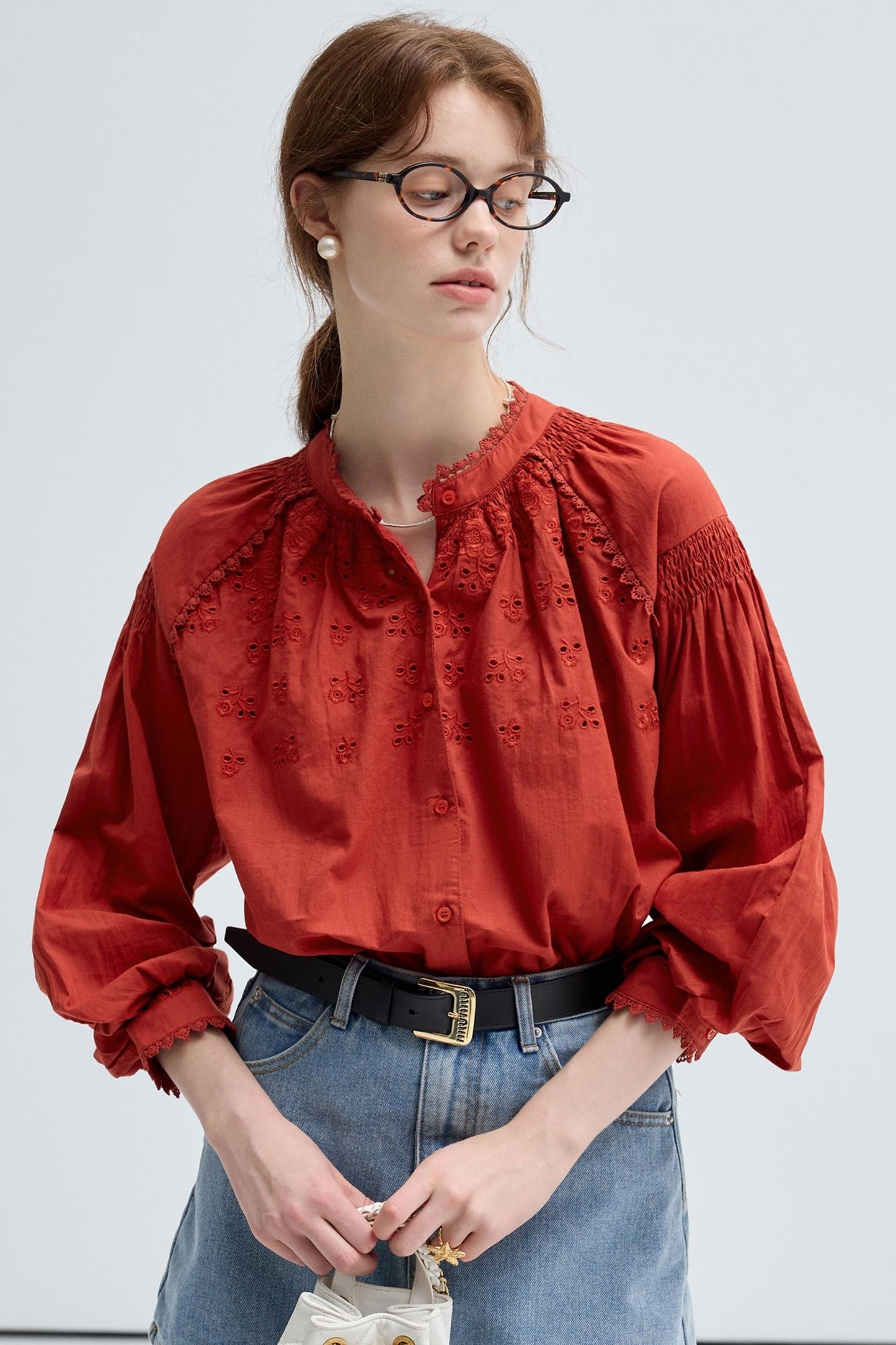 French Embroidered Cut-Out Lace Top