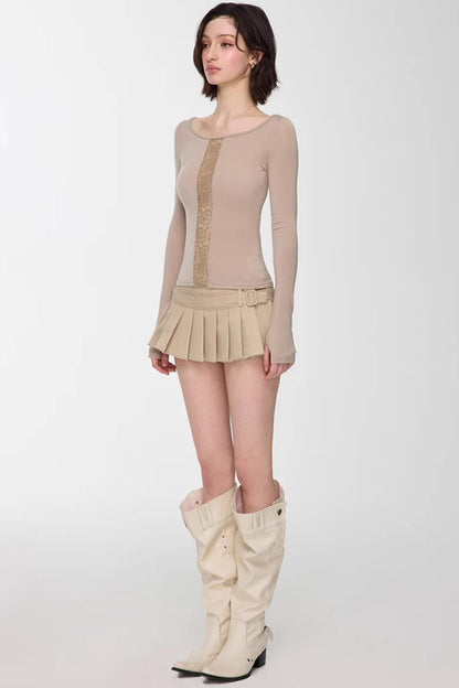 Light Apricot Pleated Skirt