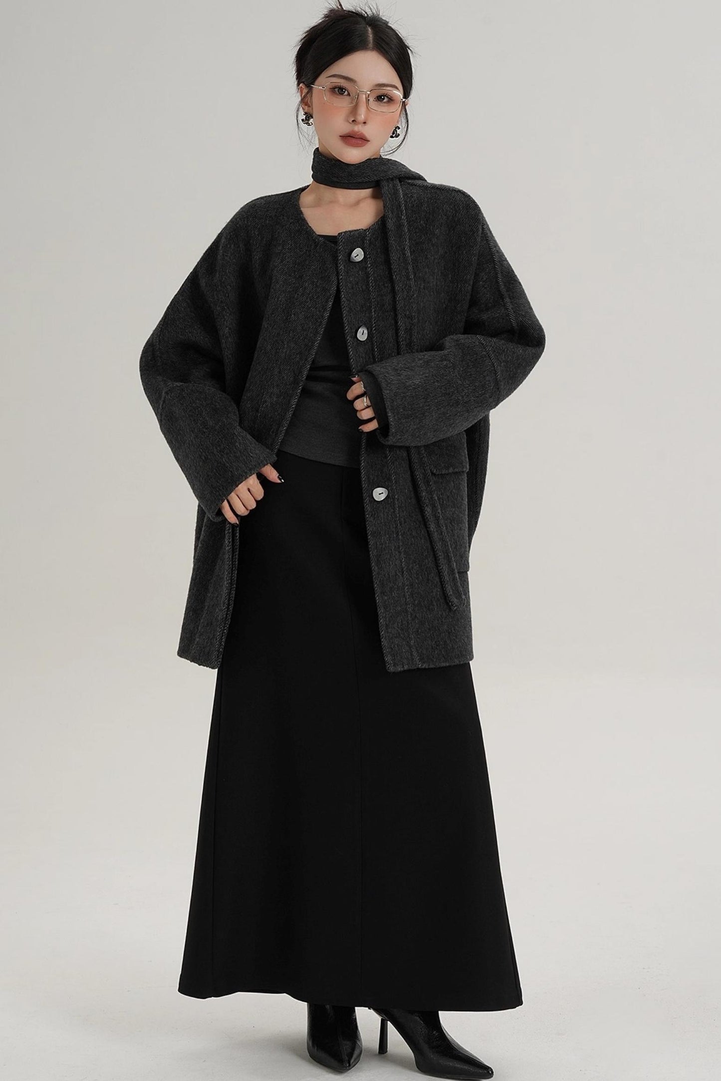 Lace-Up Woolen Coat