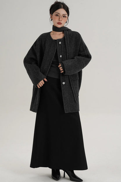 Lace-Up Woolen Coat
