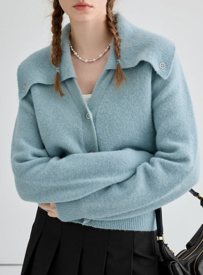 Light blue collar shawl cardigan top