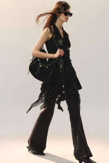 Pantalon Irrégulier à Dentelle Détachable