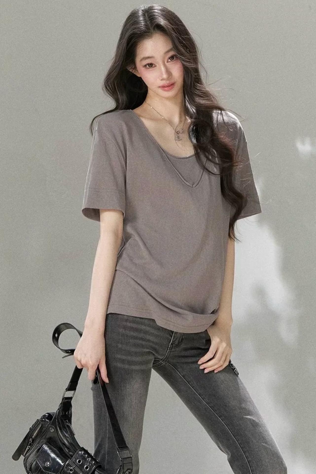 Layered-Look V-Neck Oversized Blouse