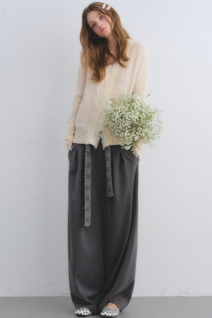 Wool Lace V-Neck Knit Top