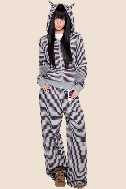 Little Devil Striped Hooded Jacket Set-Up