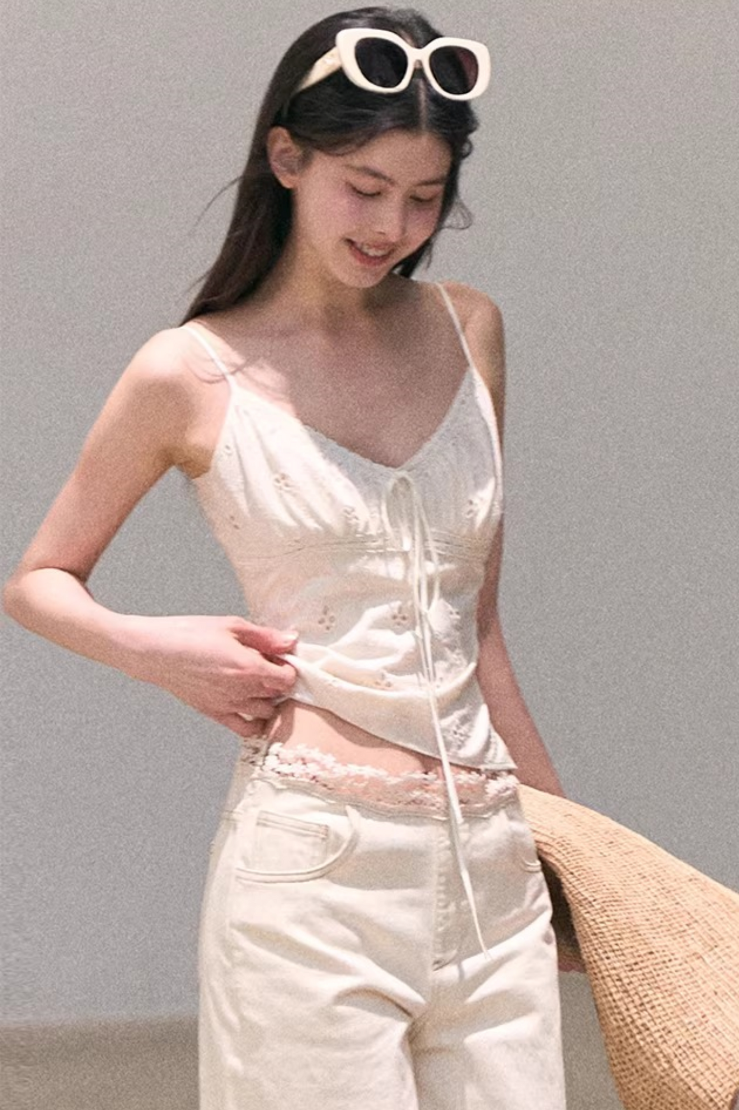 Washed Wide-Leg Lace Pants