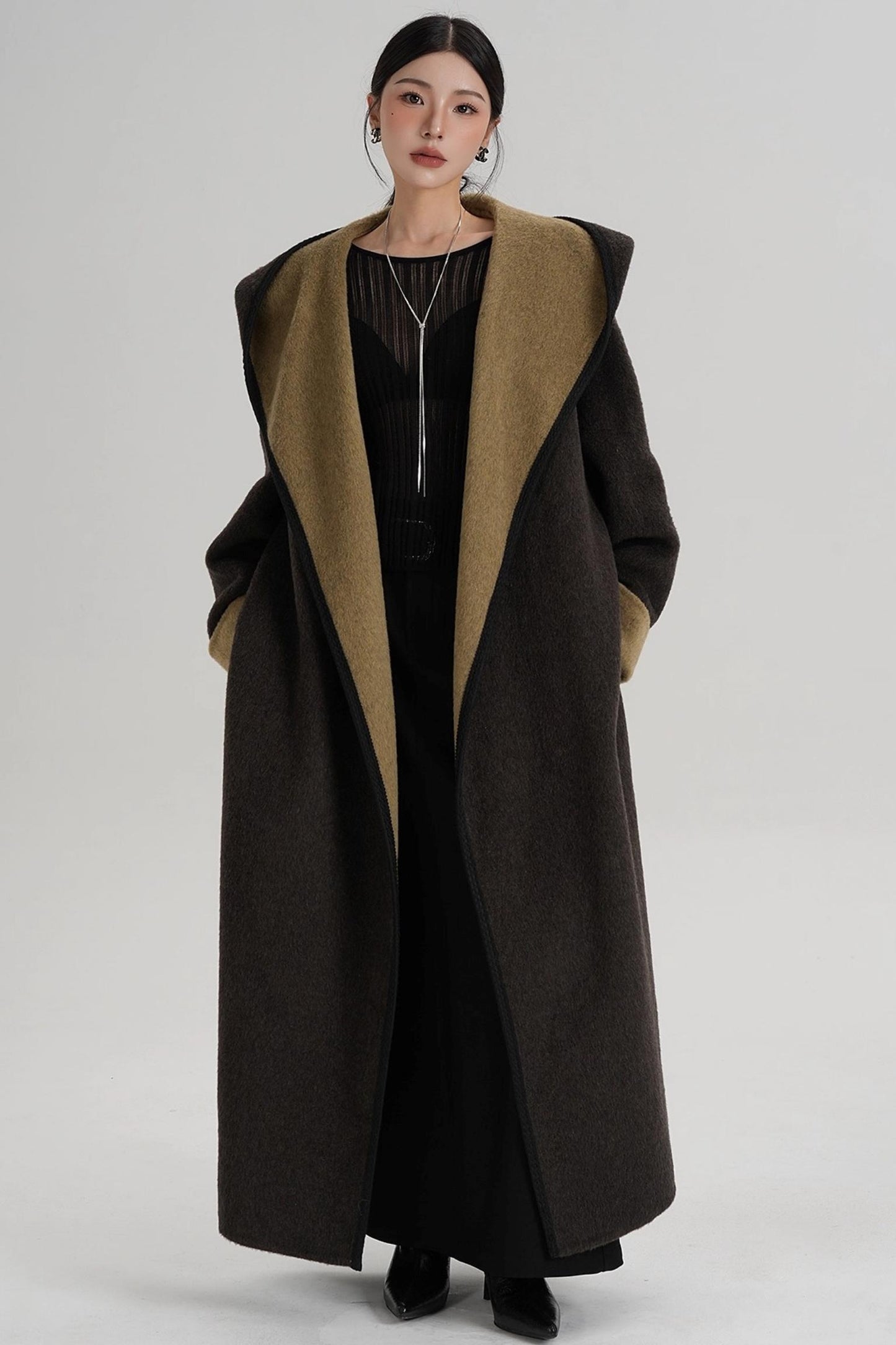 Temperament Hooded Wool Reversible Coat