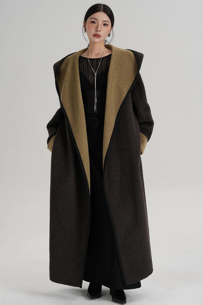 Temperament Hooded Wool Reversible Coat