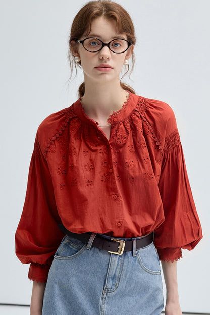 French Embroidered Cut-Out Lace Top