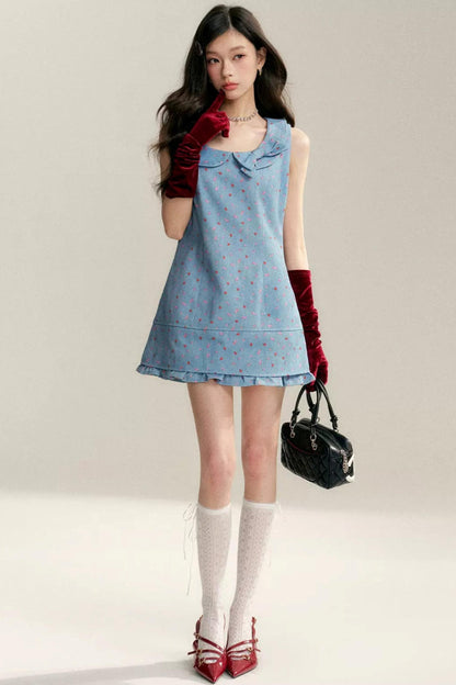 Contrast Floral Bow Collar Dress