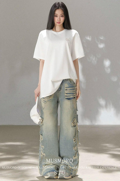 Retro Ripped Denim Pants