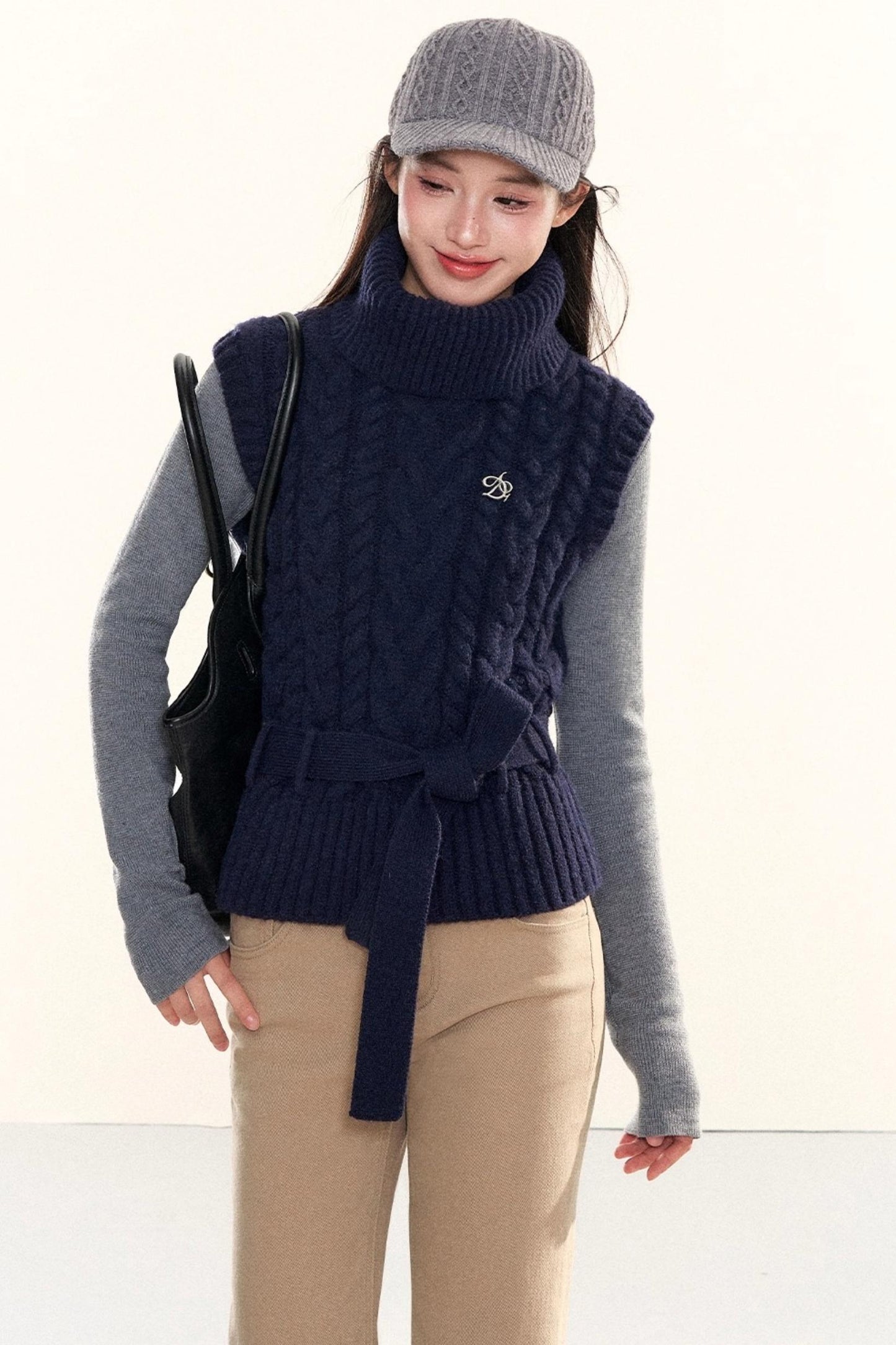 Ribbed Waist-Cinching Knit Sweater