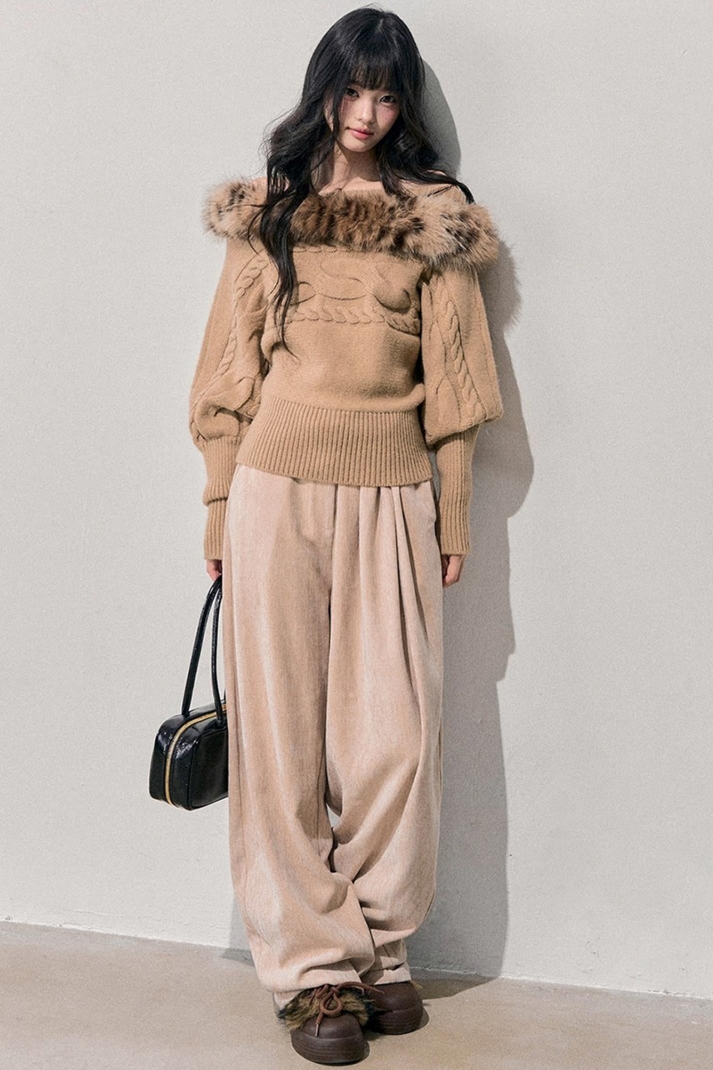 Fleece-Lined Wide-Leg Pants