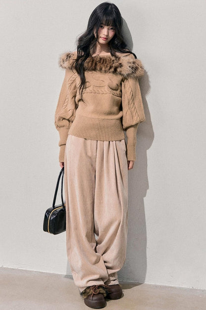 Fleece-Lined Wide-Leg Pants