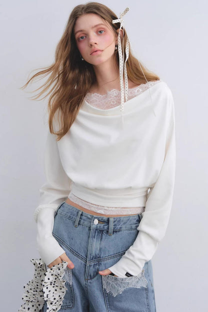 Lace Patchwork Turtleneck Top
