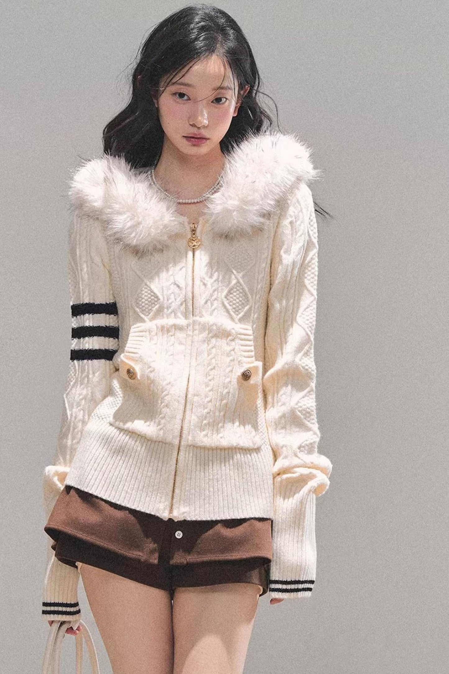 Hooded Cable Knit Sweater