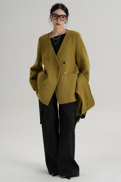 Scarf Patchwork Lace Woolen Coat