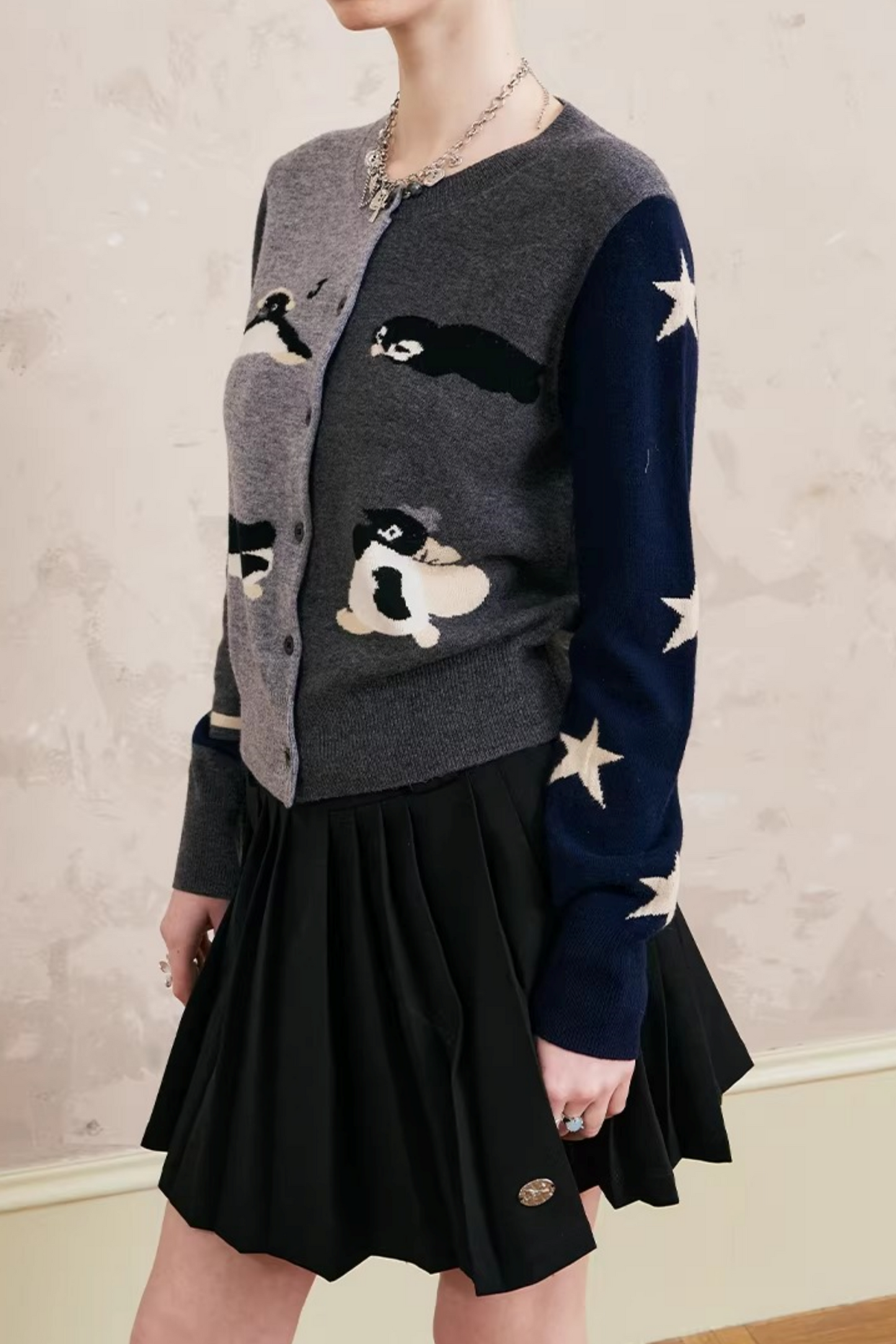 Lace-Up Turn-Down Collar Sweater Matching Set
