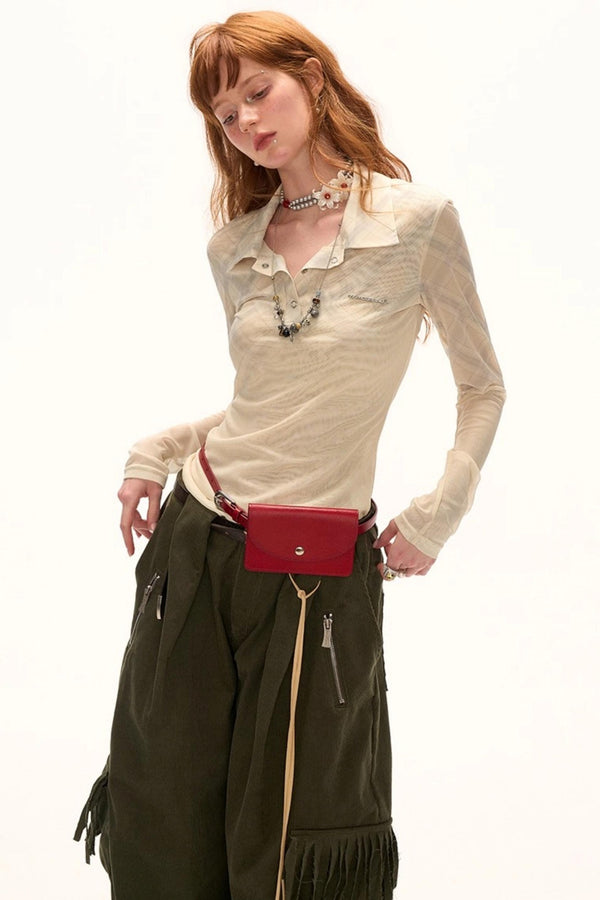 Luxury Slim Plaid Mesh Tee