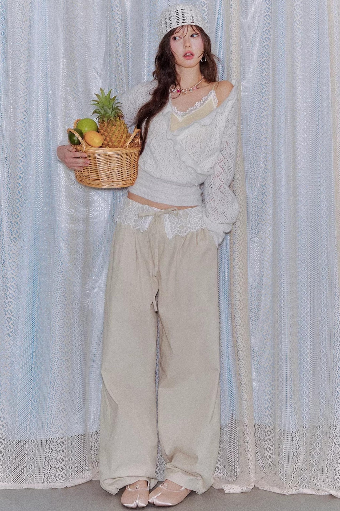 Lace Patchwork Wide-Leg Pants