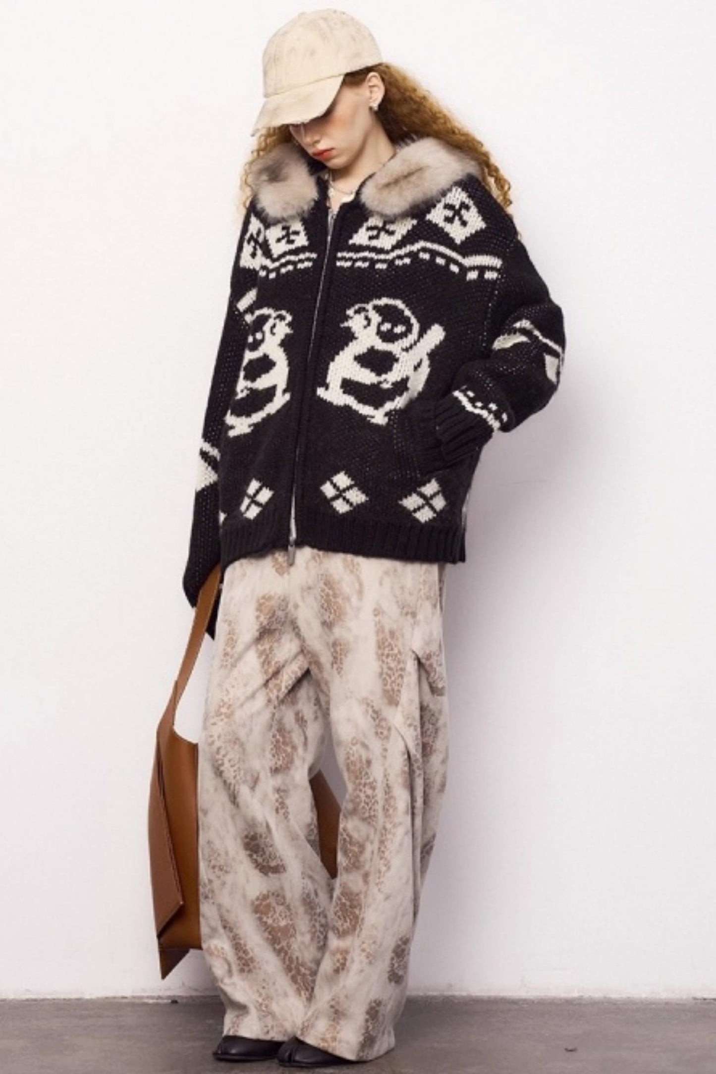 Detachable Fur Collar Knitted Cardigan