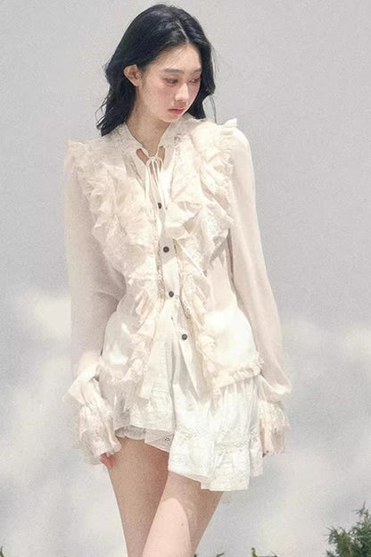 Ruffled Lace Court Top