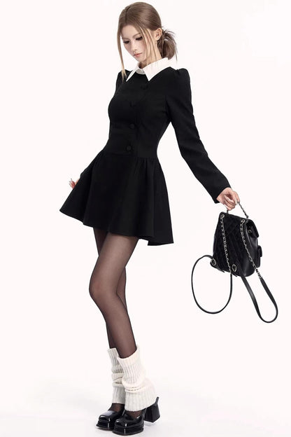 French Retro Color-Blocking Dress