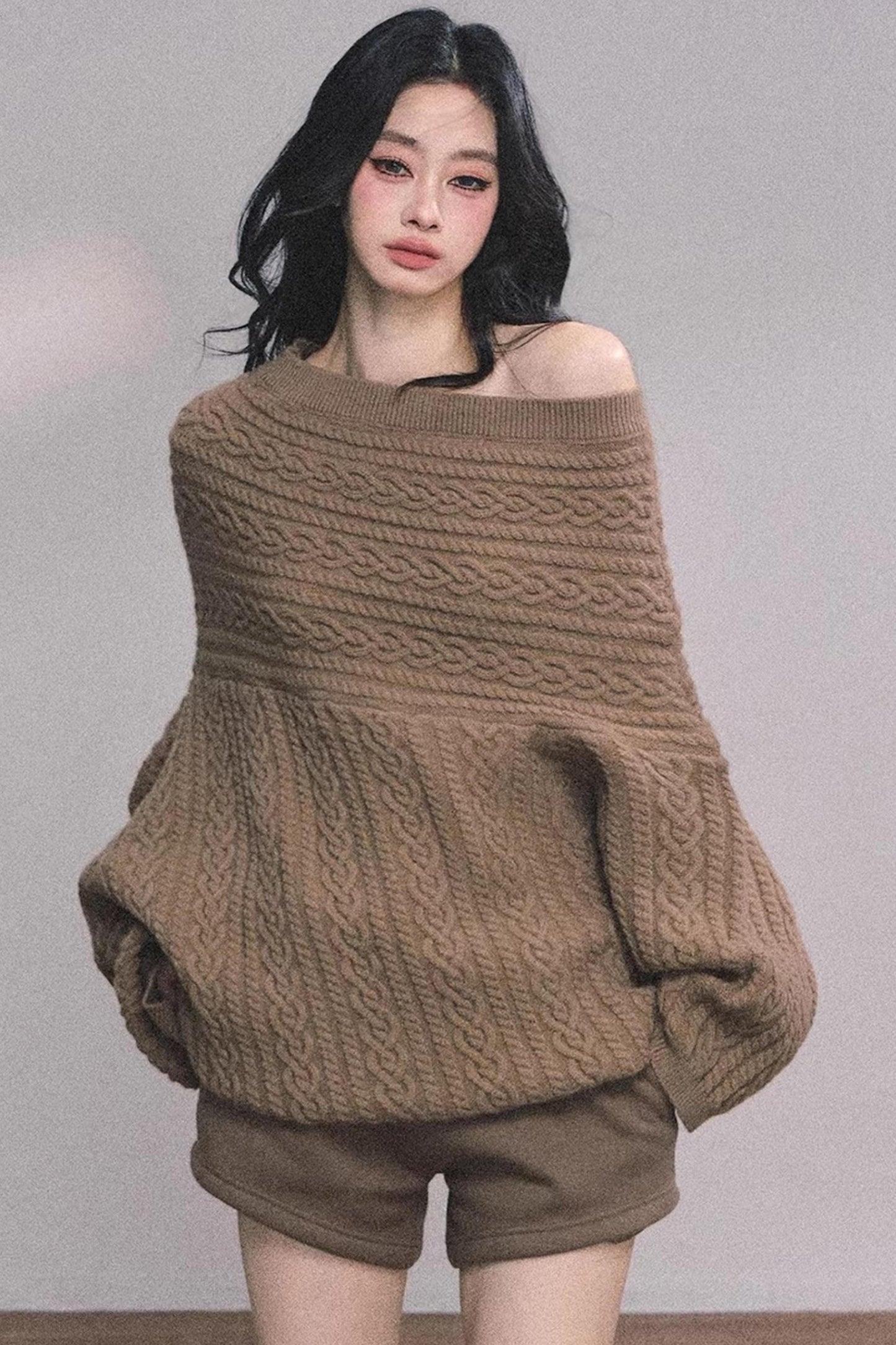 American Off-Shoulder Cable Sweater