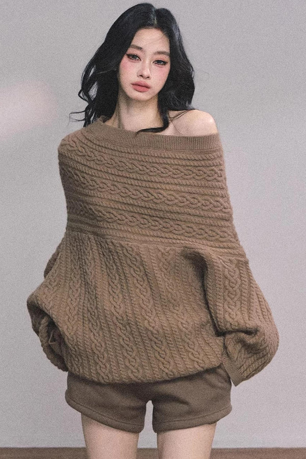 American Off-Shoulder Cable Sweater