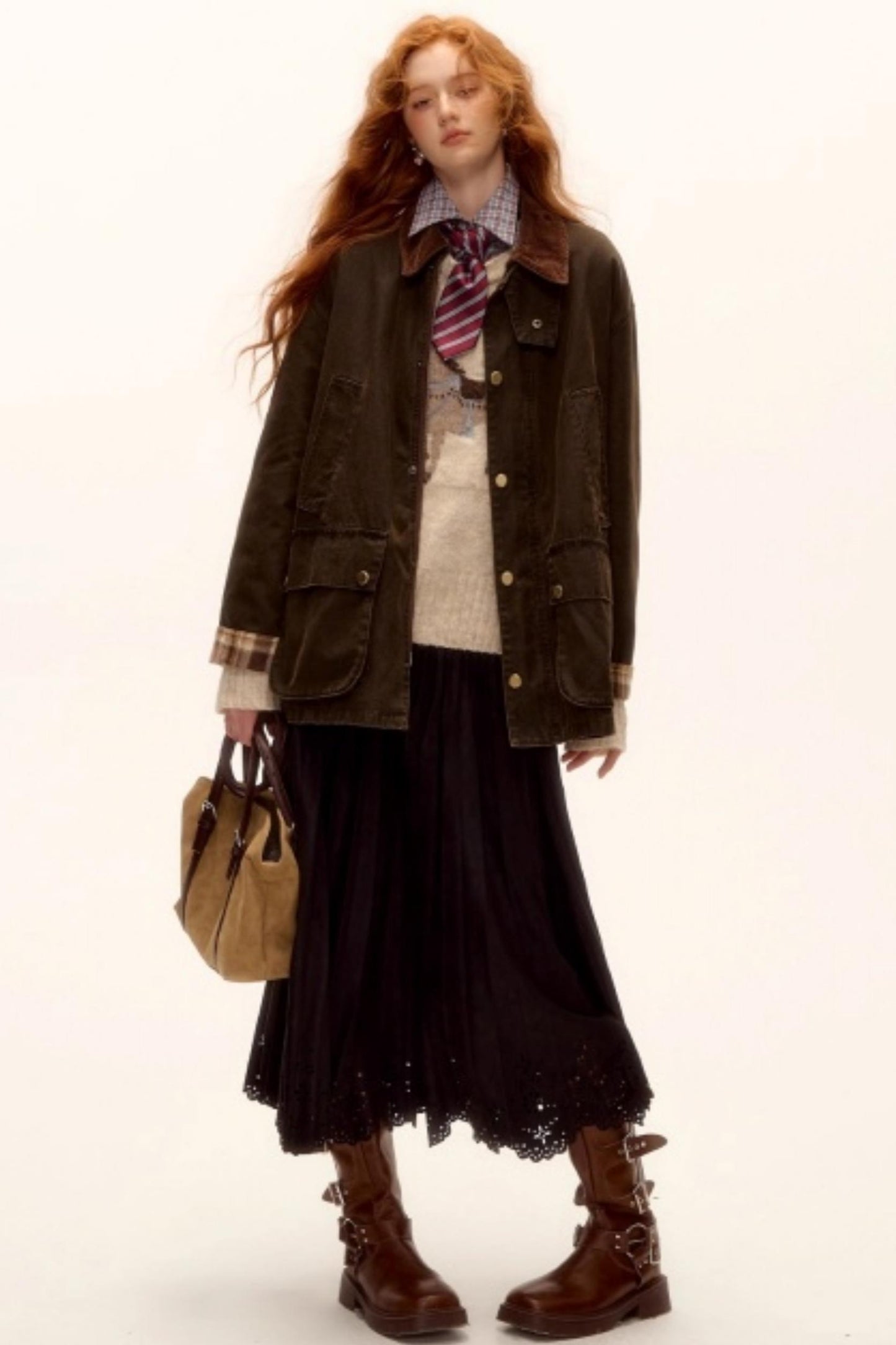 Pleated Suede Lace Skirt