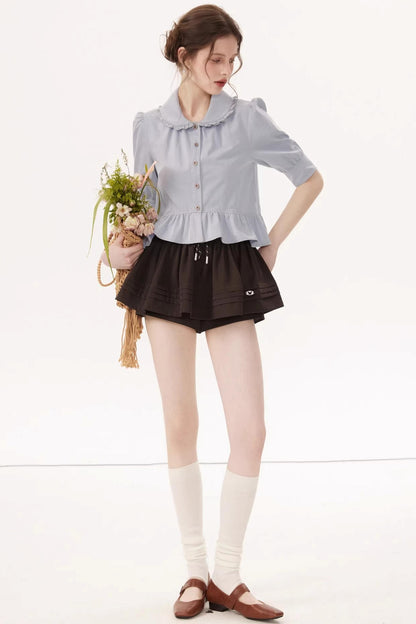 French Blue Ruffle Top
