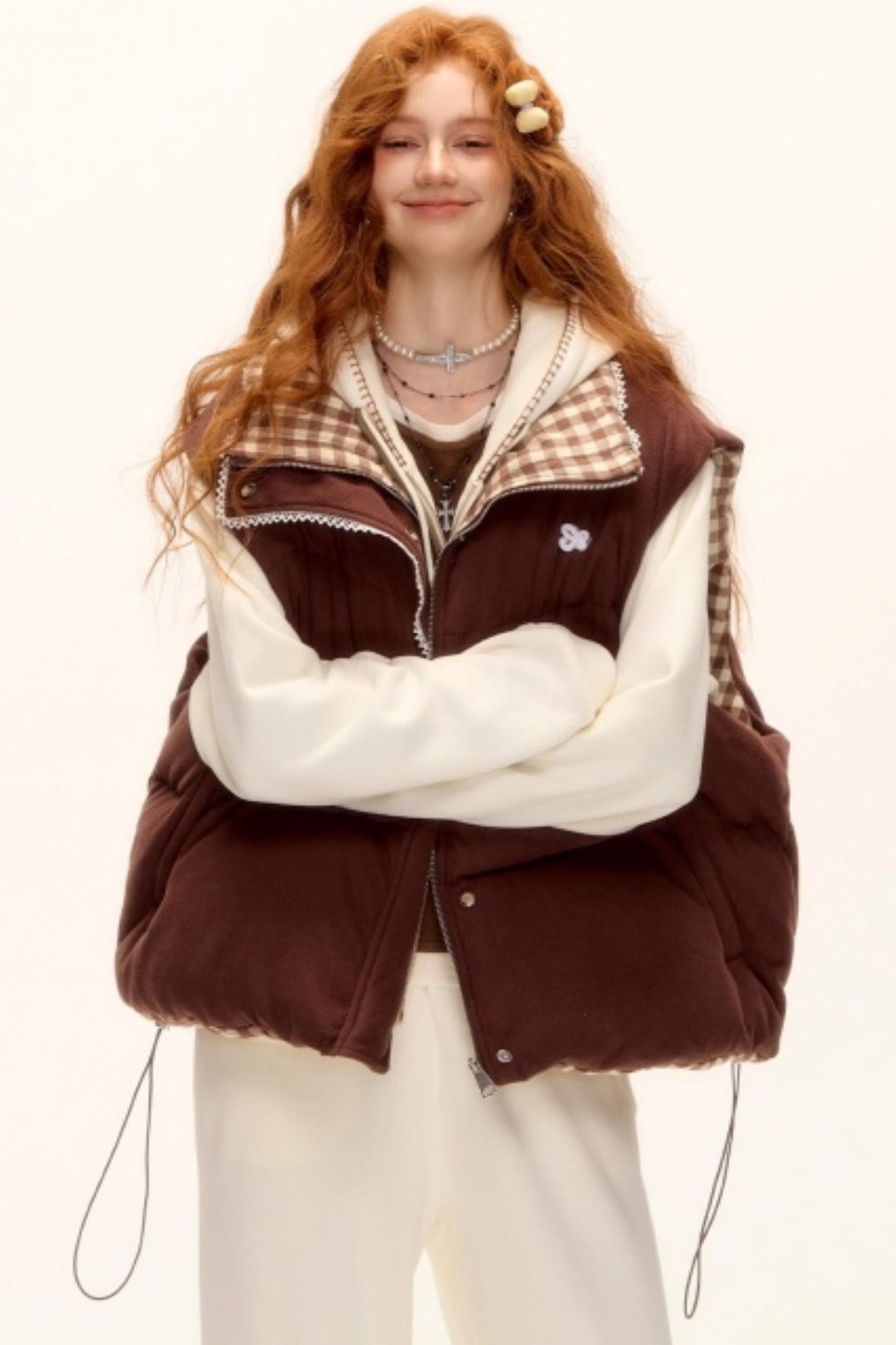 Reversible Plaid Lace Vest