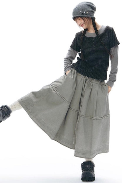 Elastic Cotton Dimensional Skirt
